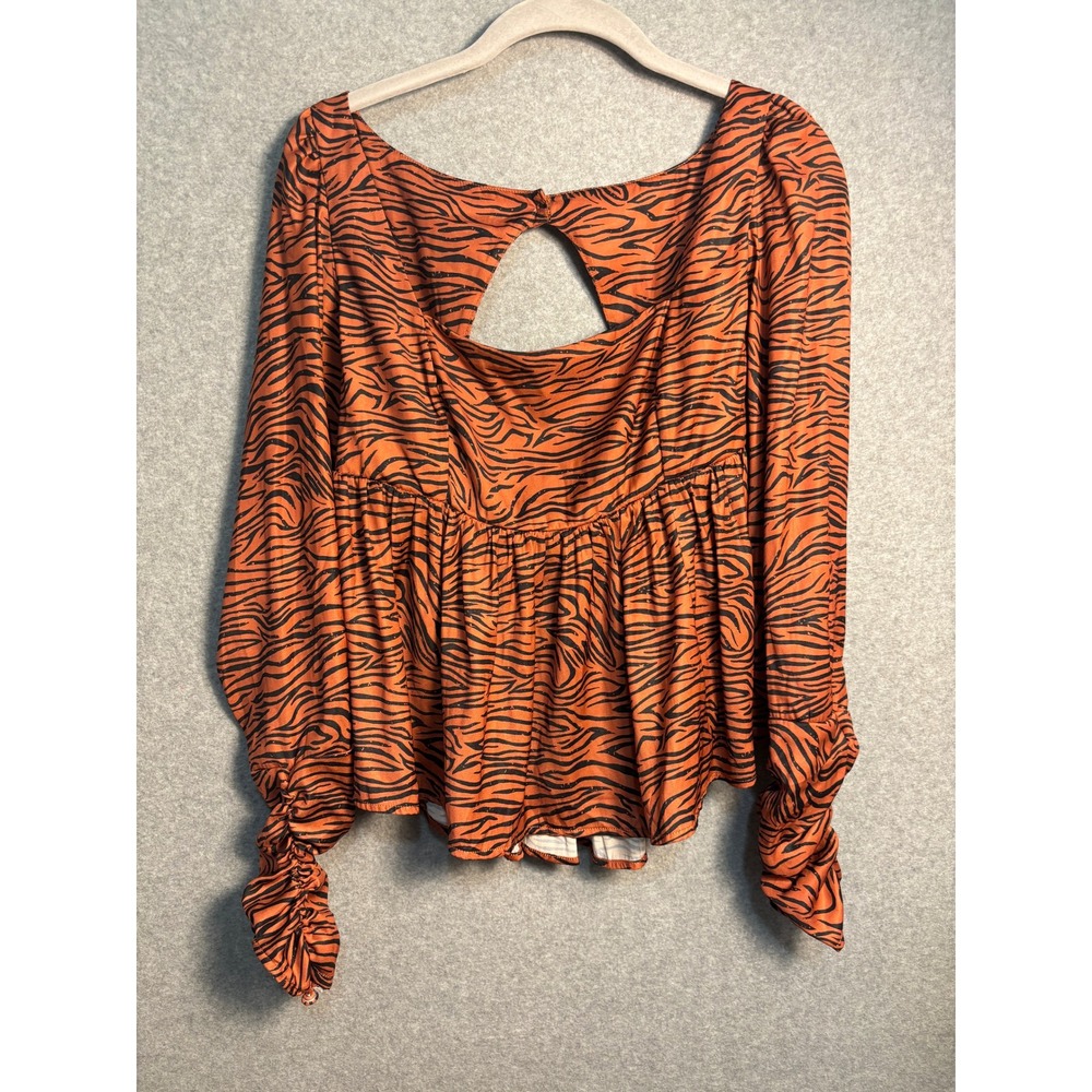 Free People Tiger Print Peplum Blouse Women Small Whimsigoth Boho Statement Top